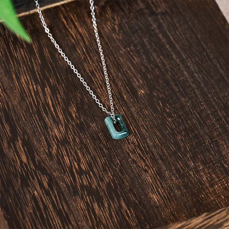 EverestArtstudios Mini Square Green Jade Abundance Necklace Pendant