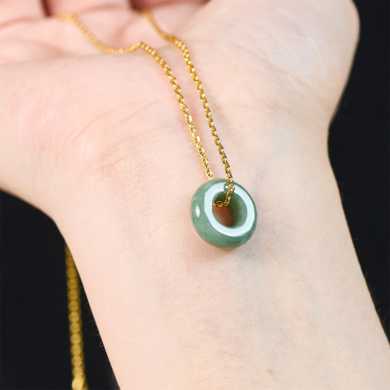 EverestArtstudios Green Jade Peace Buckle Abacus Luck Necklace Pendant