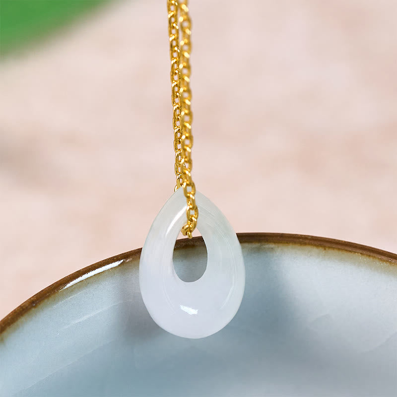 EverestArtstudios Water Droplet White Jade Luck Necklace Pendant