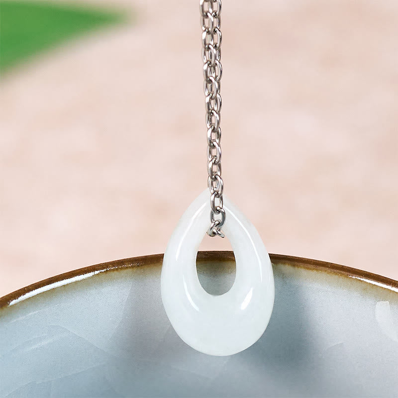 EverestArtstudios Water Droplet White Jade Luck Necklace Pendant