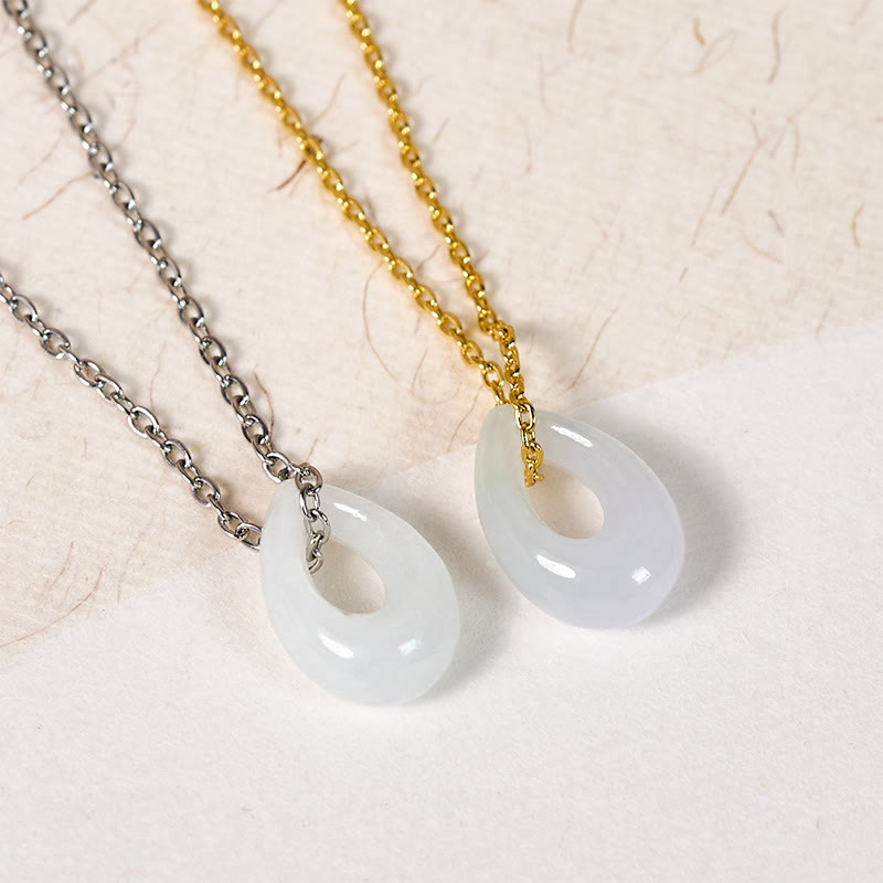 EverestArtstudios Water Droplet White Jade Luck Necklace Pendant