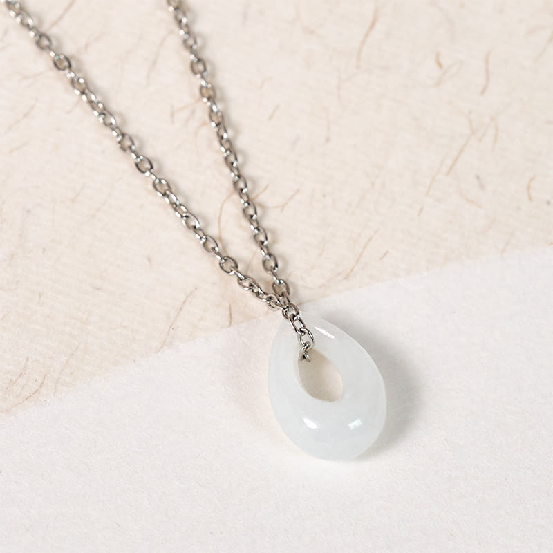 EverestArtstudios Water Droplet White Jade Luck Necklace Pendant