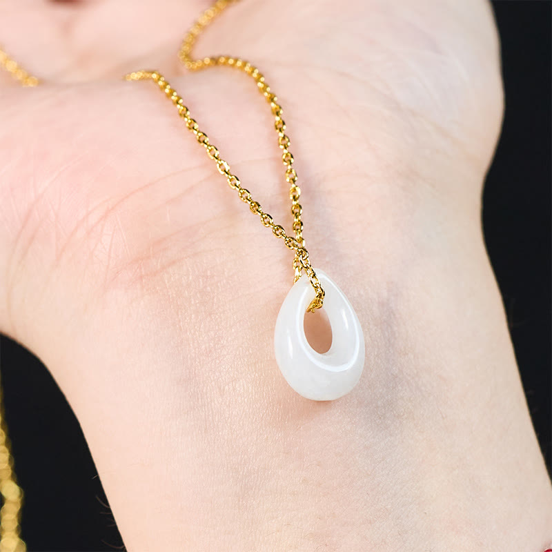 EverestArtstudios Water Droplet White Jade Luck Necklace Pendant