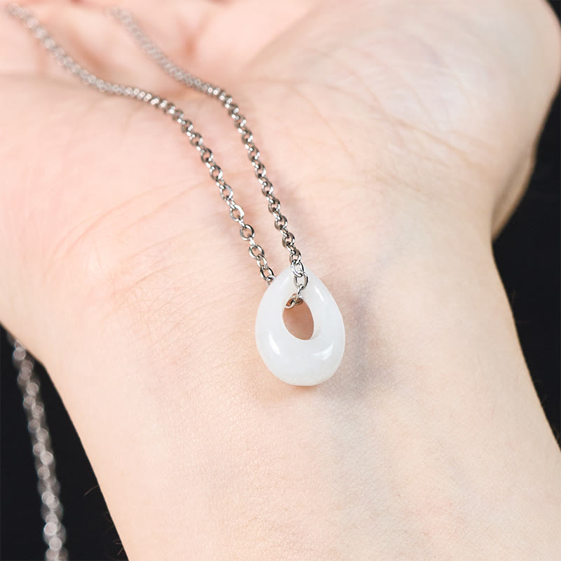 EverestArtstudios Water Droplet White Jade Luck Necklace Pendant