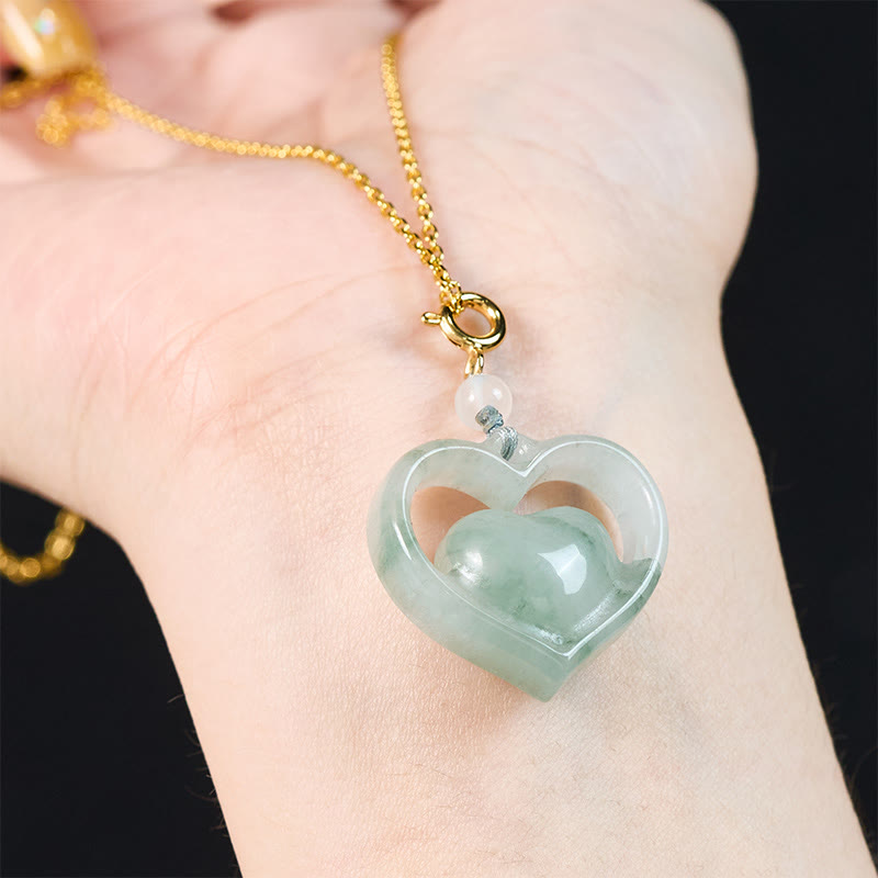 EverestArtstudios Hollow Love Heart Jade Abundance Necklace Pendant