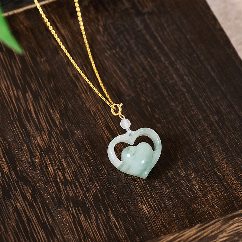 EverestArtstudios Hollow Love Heart Jade Abundance Necklace Pendant