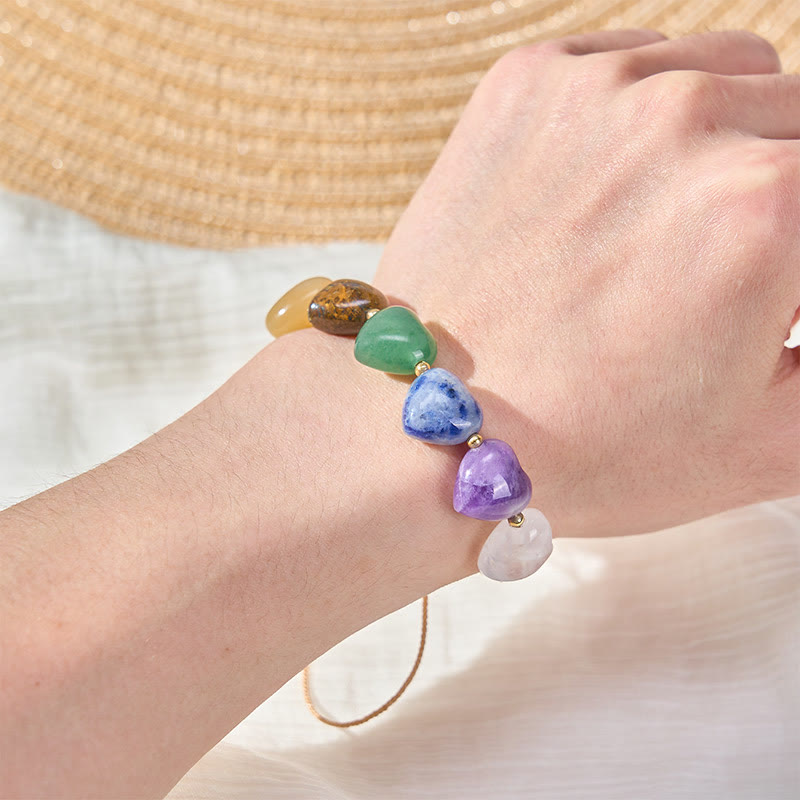 Buddha Stones Love Heart Red Agate Amethyst Green Aventurine Colorful Crystal Confidence Braided Bracelet