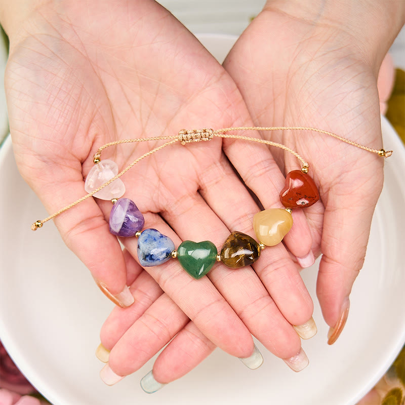 Buddha Stones Love Heart Red Agate Amethyst Green Aventurine Colorful Crystal Confidence Braided Bracelet