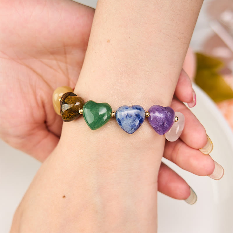 Buddha Stones Love Heart Red Agate Amethyst Green Aventurine Colorful Crystal Confidence Braided Bracelet