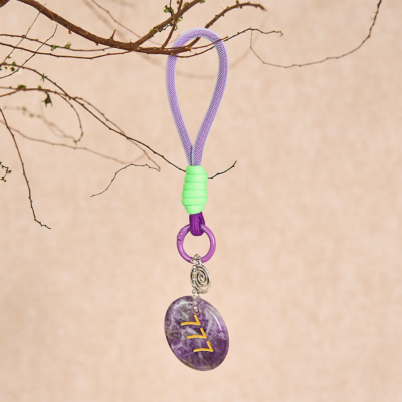 Buddha Stones "Step Into Luck and Wisdom" 777 Angel Number Natural Amethyst Key Chain Hanging Decoration Includes Gift Message Card