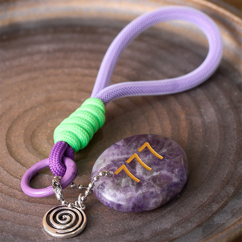 Buddha Stones "Step Into Luck and Wisdom" 777 Angel Number Natural Amethyst Key Chain Hanging Decoration Includes Gift Message Card