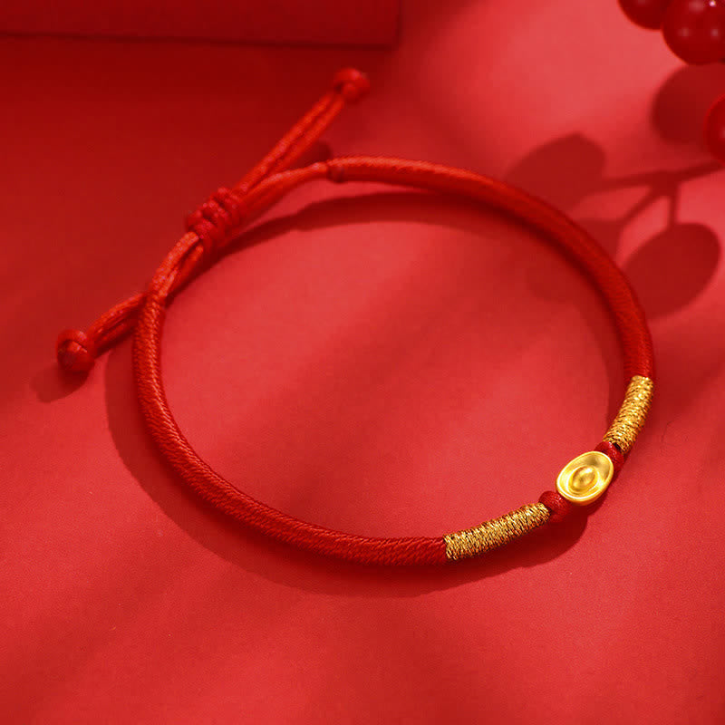 Buddha Stones Yuanbao Red String Braided Luck Bracelet