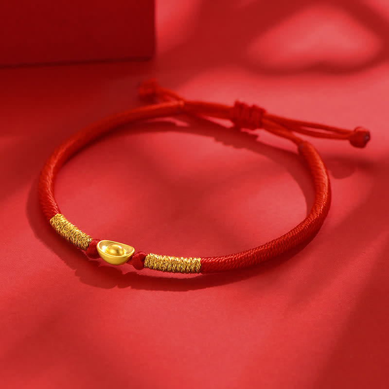 Buddha Stones Yuanbao Red String Braided Luck Bracelet