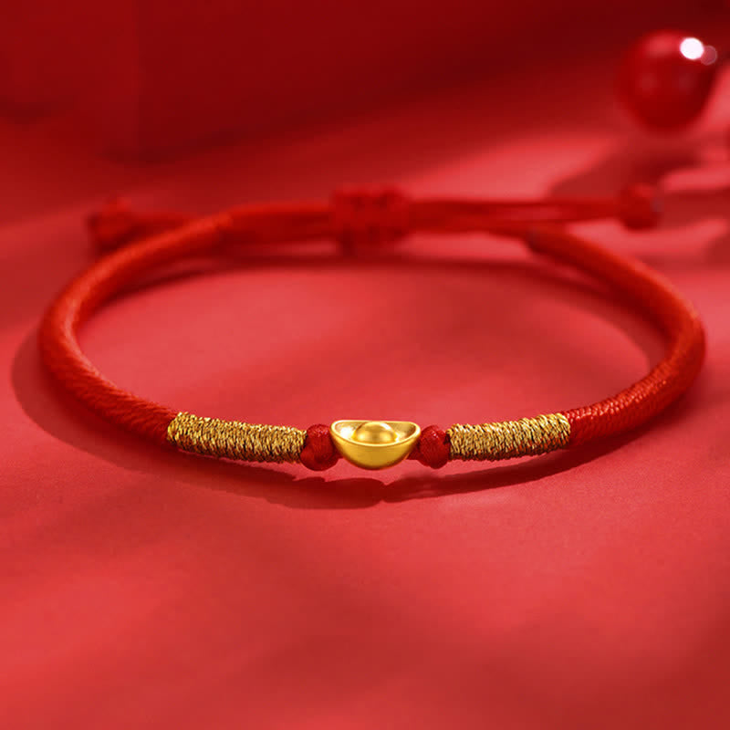 Buddha Stones Yuanbao Red String Braided Luck Bracelet