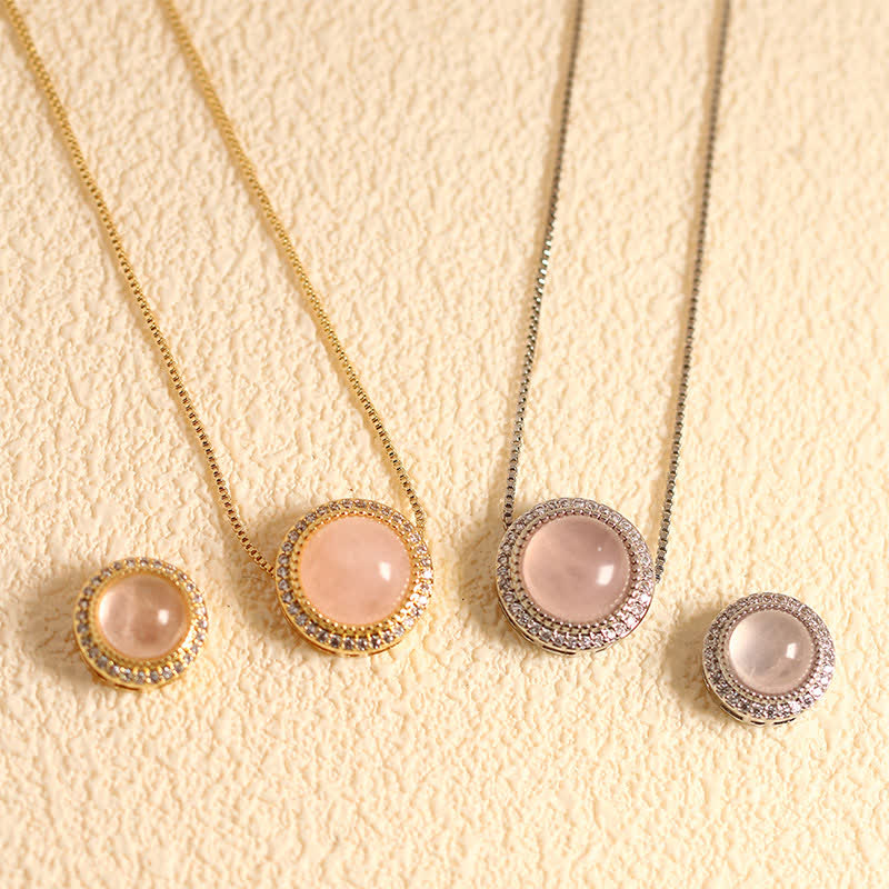 Buddha Stones Natural Rose Quartz Multiple Crystal Bead Inlay Healing Necklace