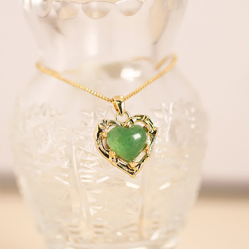 Buddha Stones Natural Amethyst Crystal Inlay Heart Shape Balance Necklace
