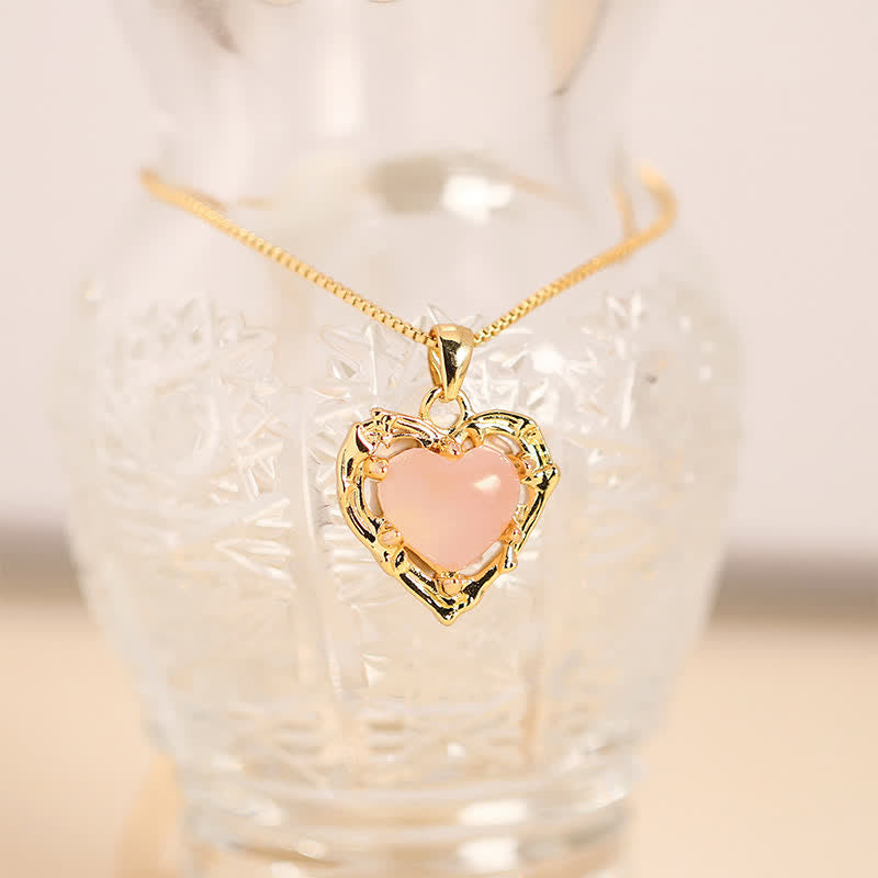 Buddha Stones Natural Amethyst Crystal Inlay Heart Shape Balance Necklace