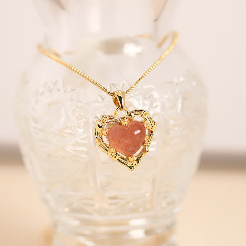 Buddha Stones Natural Amethyst Crystal Inlay Heart Shape Balance Necklace