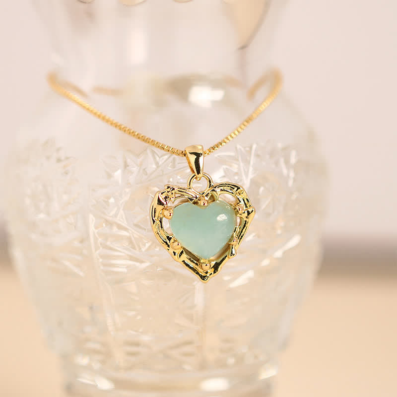 Buddha Stones Natural Amethyst Crystal Inlay Heart Shape Balance Necklace