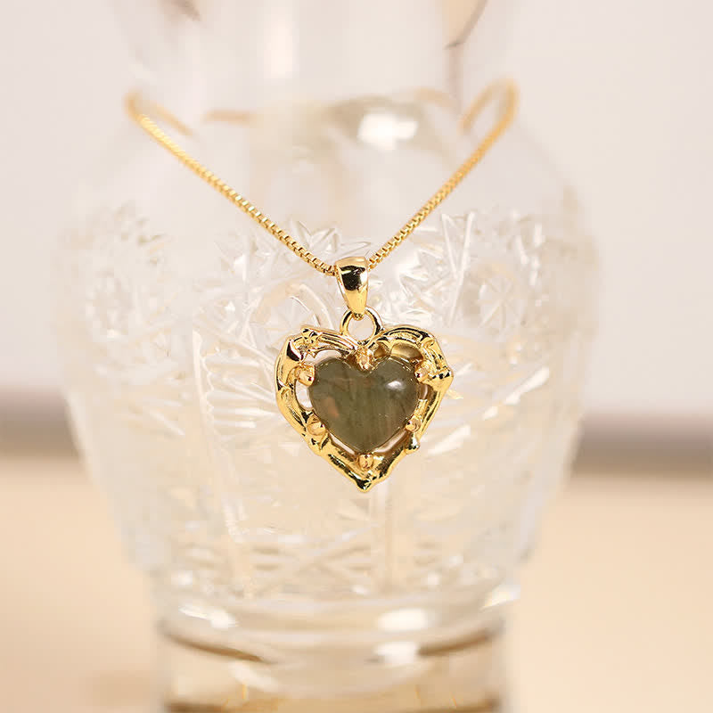 Buddha Stones Natural Amethyst Crystal Inlay Heart Shape Balance Necklace