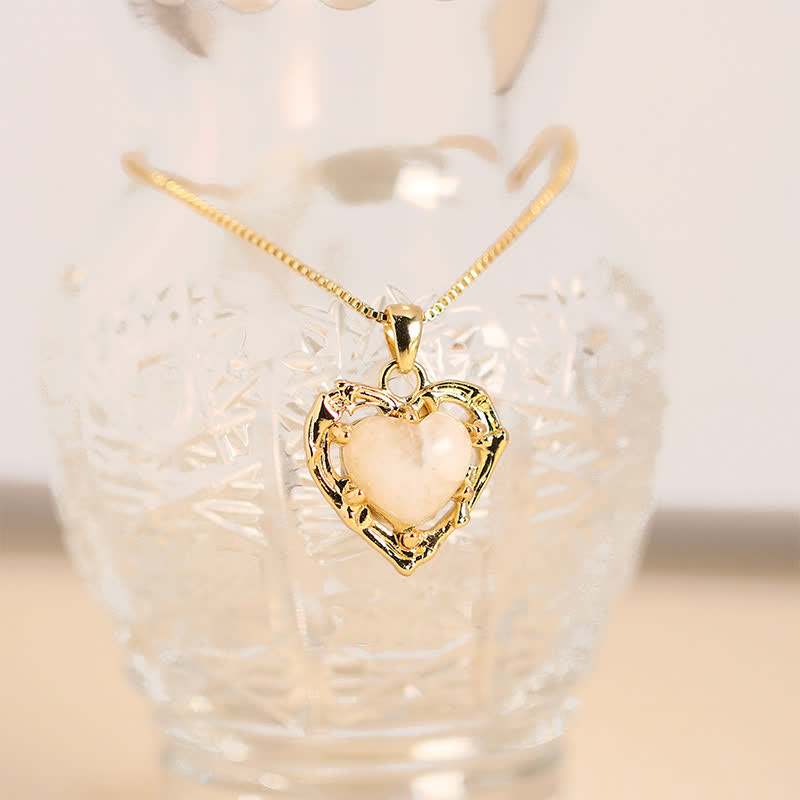 Buddha Stones Natural Amethyst Crystal Inlay Heart Shape Balance Necklace