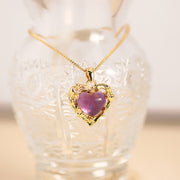 Buddha Stones Natural Amethyst Crystal Inlay Heart Shape Balance Necklace