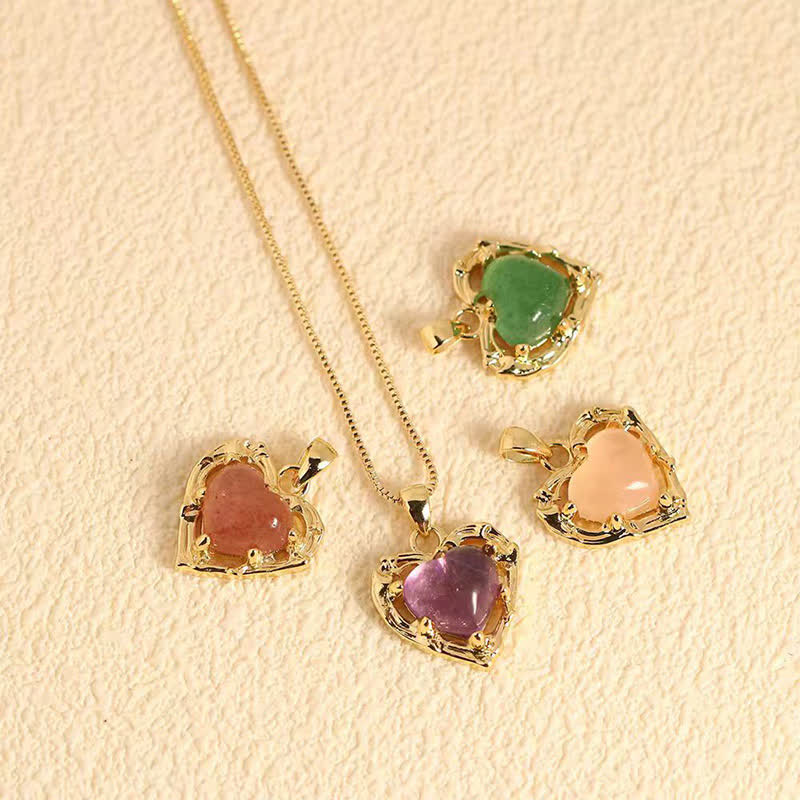 Buddha Stones Natural Amethyst Crystal Inlay Heart Shape Balance Necklace