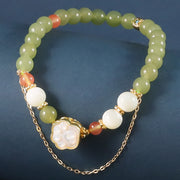 EverestArtstudios Natural Hetian Jade Tridacna Stone Cat Paw Design Prosperity Bracelet