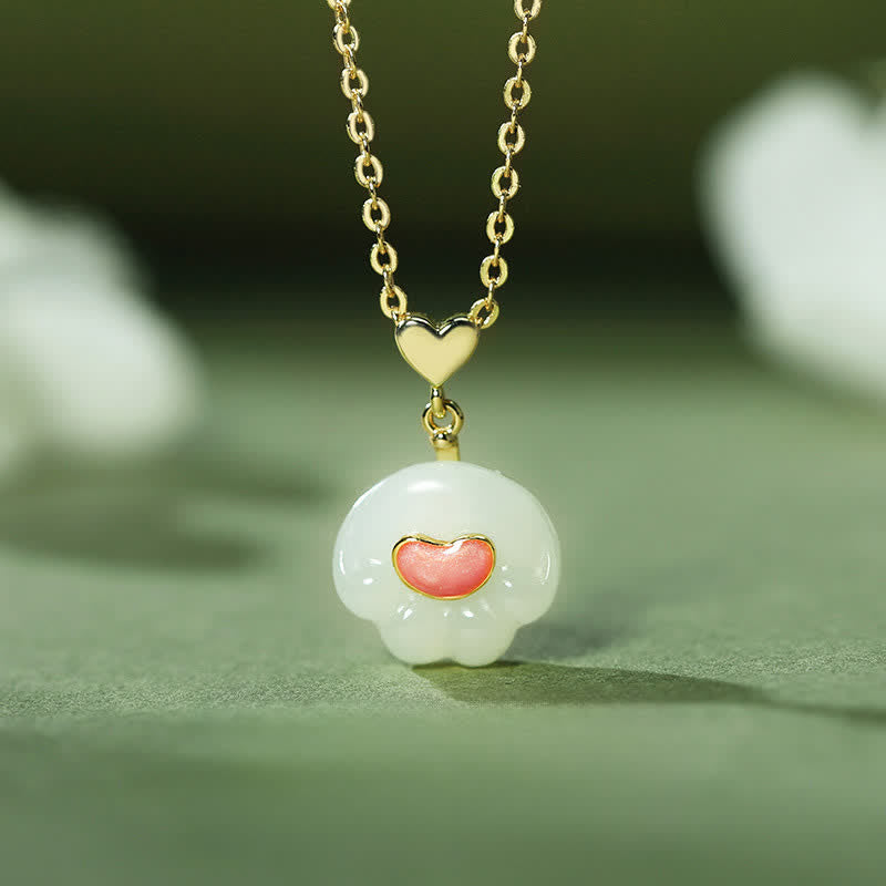 EverestArtstudios Natural Hetian Jade Cat Paw 925 Sterling Silver Luck Necklace