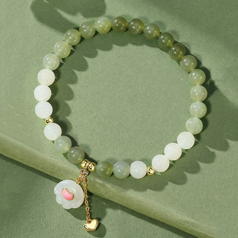 EverestArtstudios Natural Hetian Jade Heart Cat Paw Design Abundance Bracelet