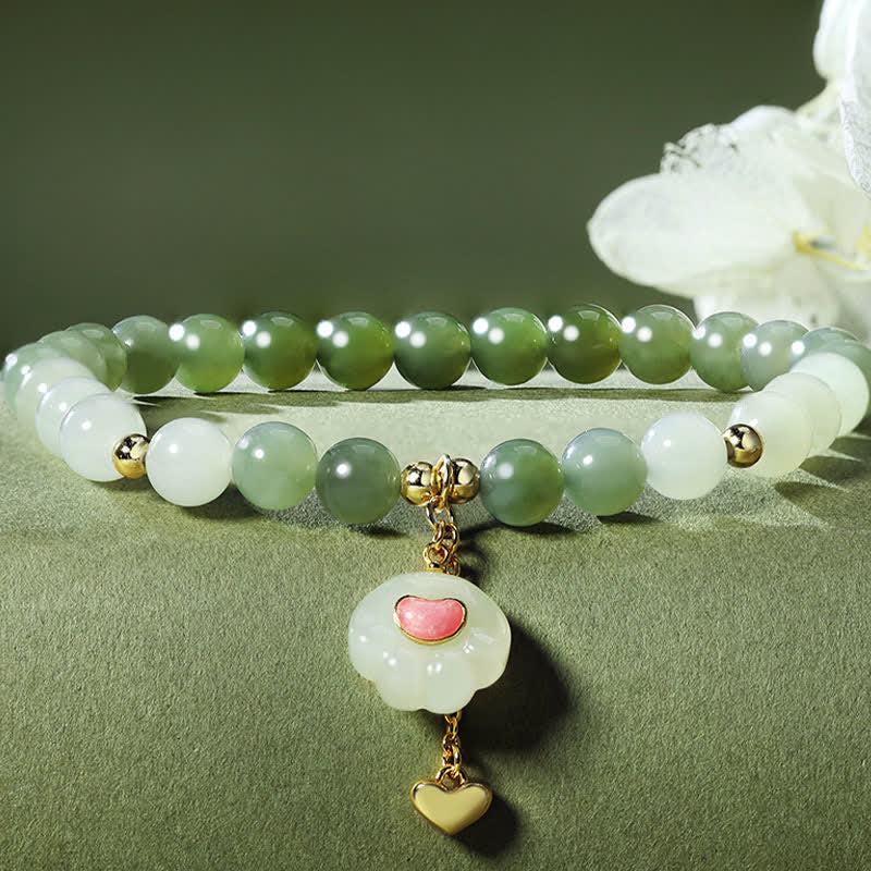 EverestArtstudios Natural Hetian Jade Heart Cat Paw Design Abundance Bracelet