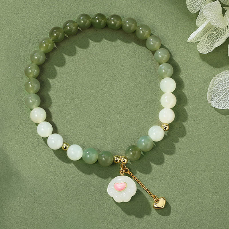 EverestArtstudios Natural Hetian Jade Heart Cat Paw Design Abundance Bracelet