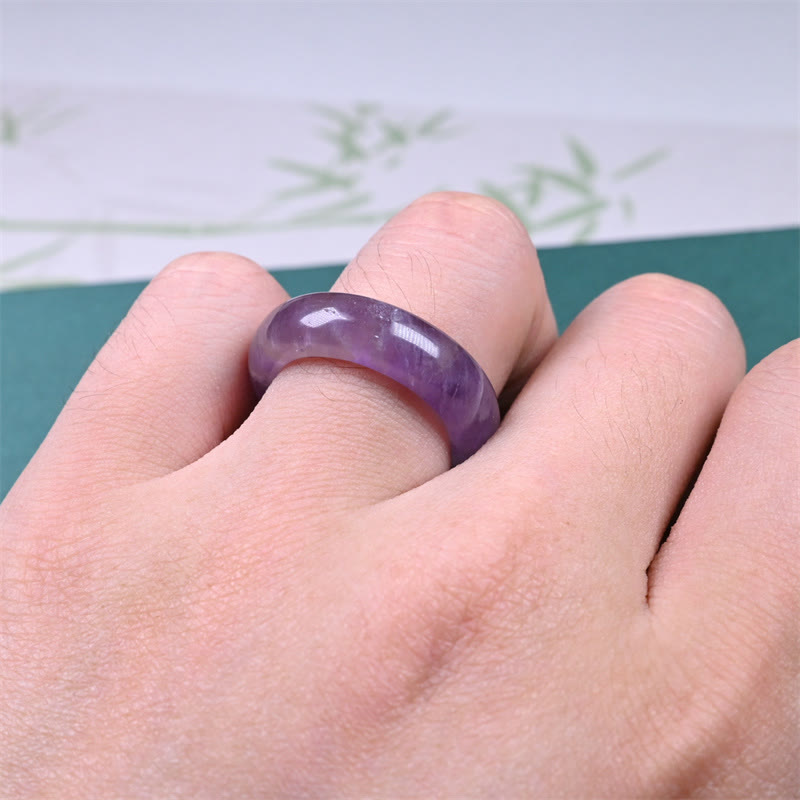Buddha Stones Natural Amethyst Spiritual Awareness Ring