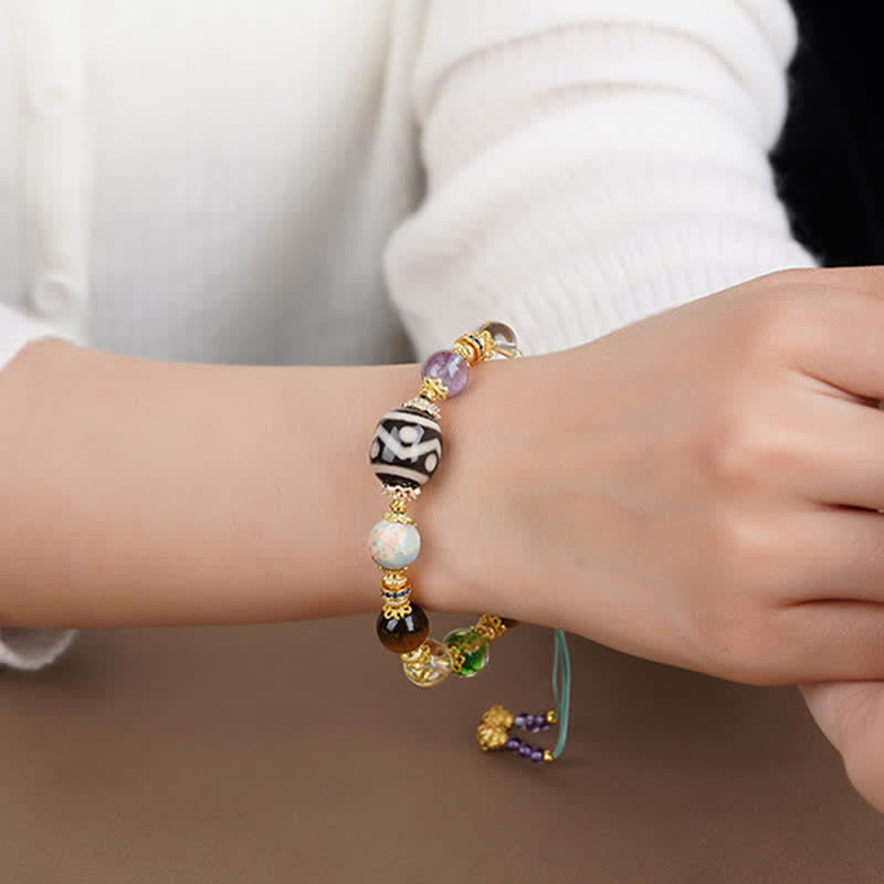 Buddha Stones Natural Dzi Beads Amethyst Tiger Eye Bead Health Bracelet