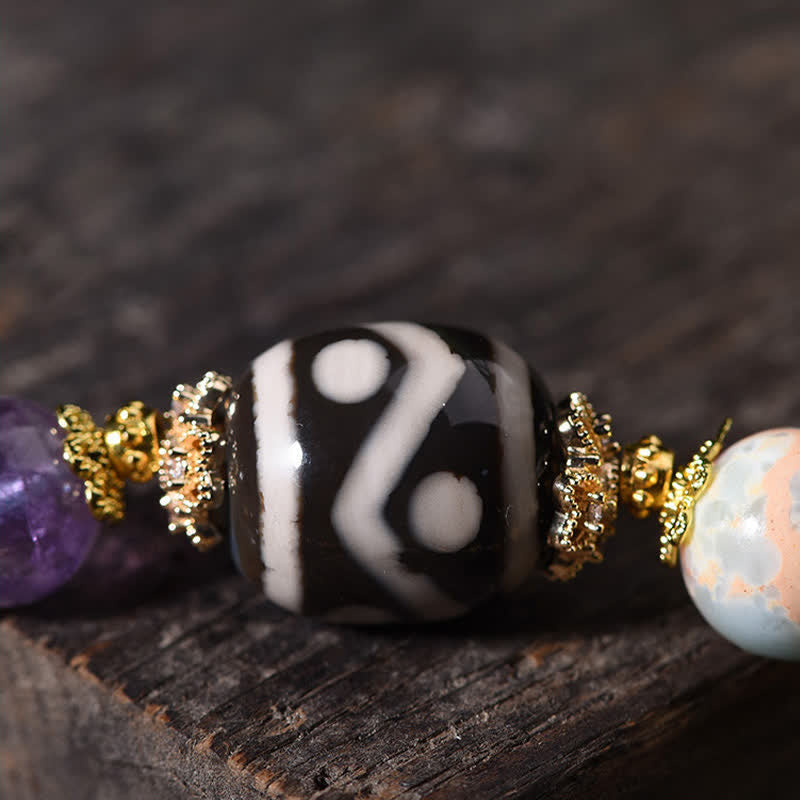 Buddha Stones Natural Dzi Beads Amethyst Tiger Eye Bead Health Bracelet
