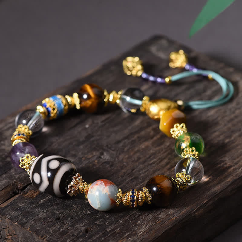 Buddha Stones Natural Dzi Beads Amethyst Tiger Eye Bead Health Bracelet