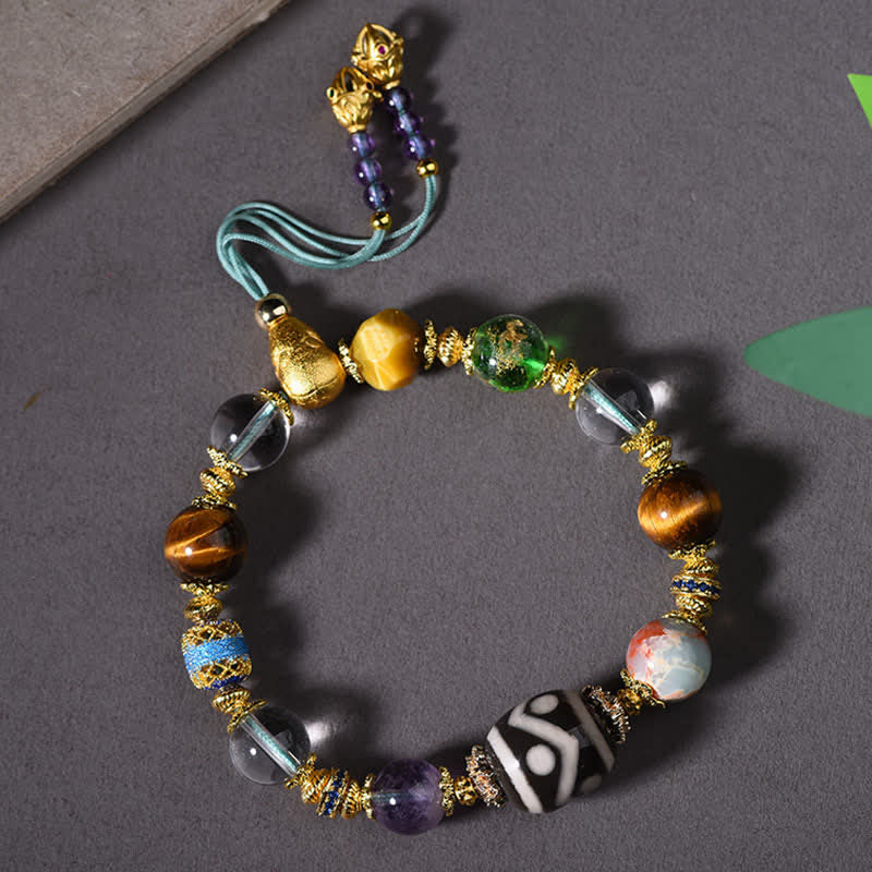 Buddha Stones Natural Dzi Beads Amethyst Tiger Eye Bead Health Bracelet
