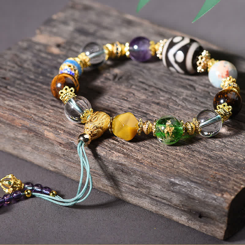 Buddha Stones Natural Dzi Beads Amethyst Tiger Eye Bead Health Bracelet