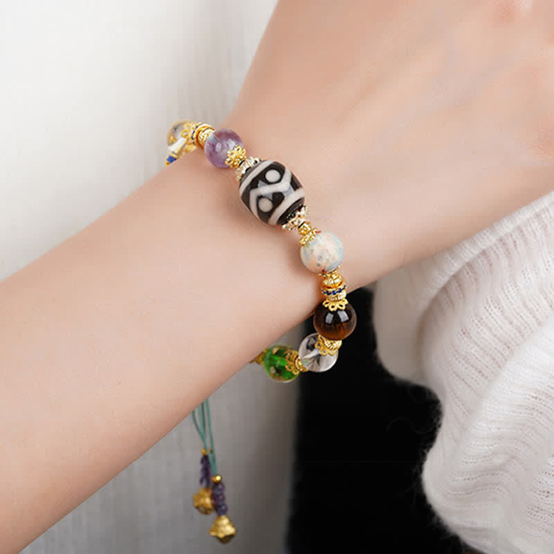 Buddha Stones Natural Dzi Beads Amethyst Tiger Eye Bead Health Bracelet