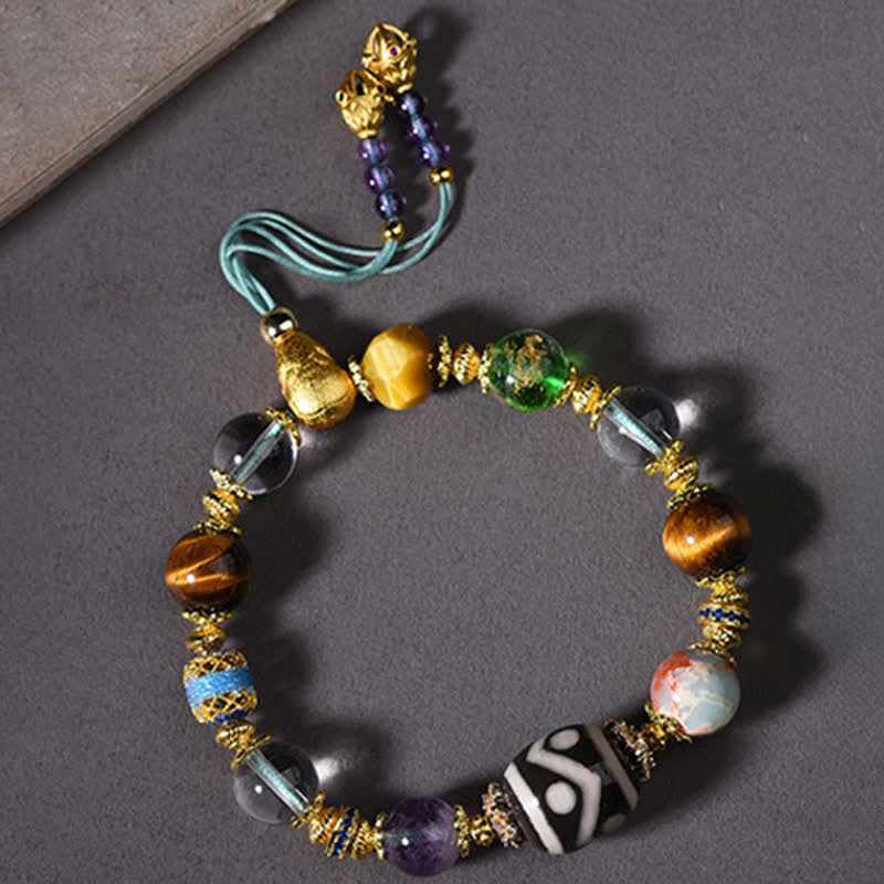 Buddha Stones Natural Dzi Beads Amethyst Tiger Eye Bead Health Bracelet
