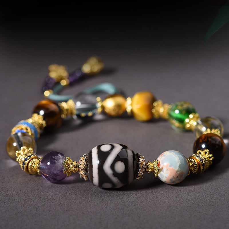 Buddha Stones Natural Dzi Beads Amethyst Tiger Eye Bead Health Bracelet