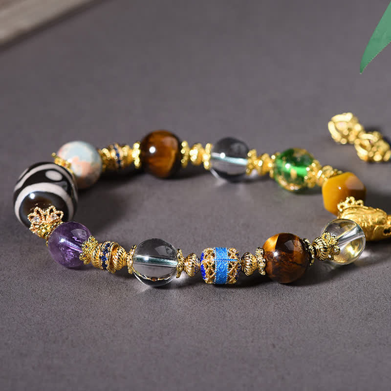 Buddha Stones Natural Dzi Beads Amethyst Tiger Eye Bead Health Bracelet