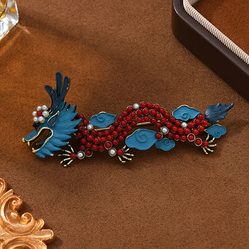 EverestArtStudios Blue Dragon Red Turquoise Luck Brooch