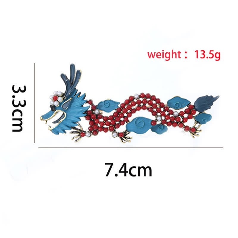 EverestArtStudios Blue Dragon Red Turquoise Luck Brooch