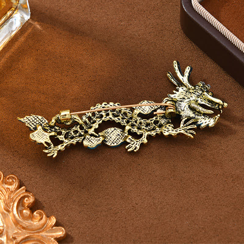 EverestArtStudios Blue Dragon Red Turquoise Luck Brooch