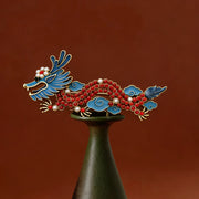 EverestArtStudios Blue Dragon Red Turquoise Luck Brooch