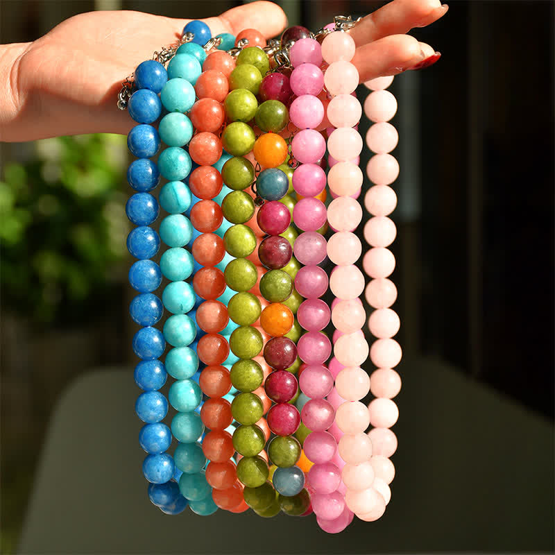 Buddha Stones 12mm Natural Crystal Aquamarine Tourmaline Bead Healing Necklace