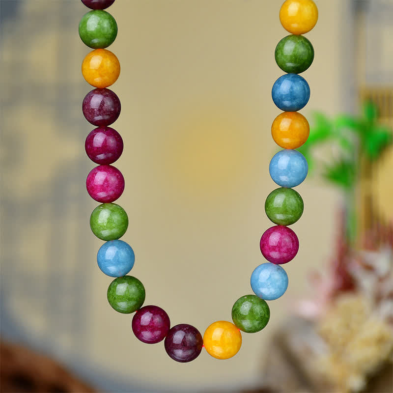 Buddha Stones 12mm Natural Crystal Aquamarine Tourmaline Bead Healing Necklace
