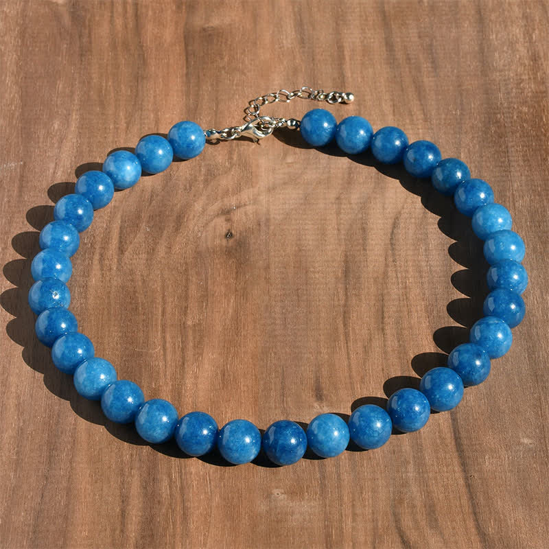 Buddha Stones 12mm Natural Crystal Aquamarine Tourmaline Bead Healing Necklace
