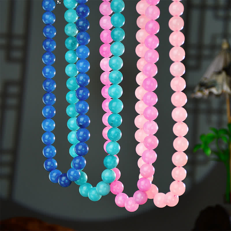 Buddha Stones 12mm Natural Crystal Aquamarine Tourmaline Bead Healing Necklace